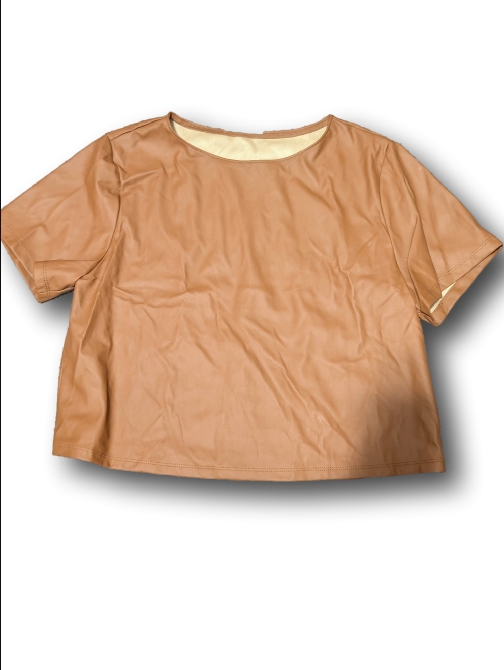 Zenana Faux Leather Lounge Set Brown Crop Top Shorts Set Women Medium - Picture 3 of 11